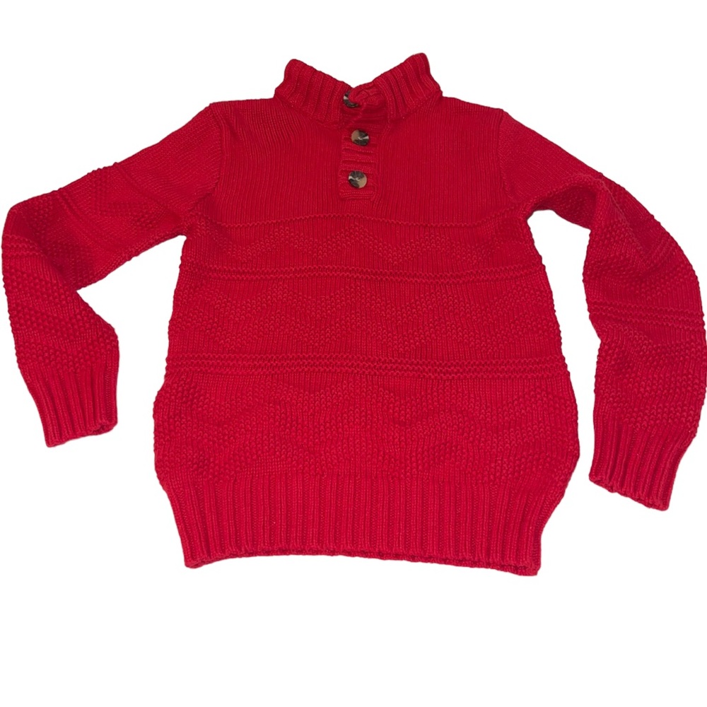 Cat & Jack Cable knit pull over red sweater with buttons at the neck‎ siz…